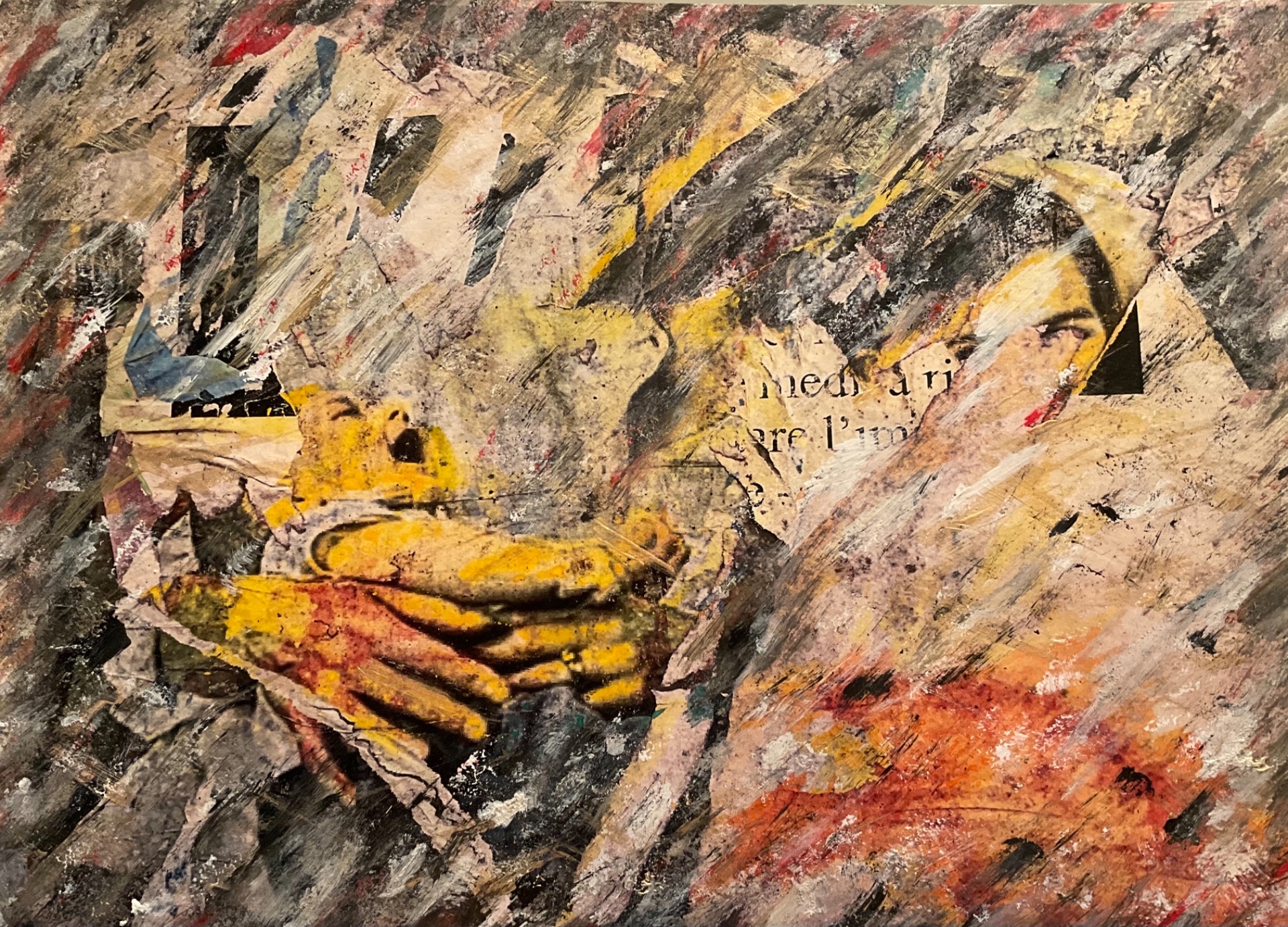 “la nuova vita” 45x32cm su carta riciclata  #fedetoth2021 #tecnicamista #collage #poster #acquerello #acrilico